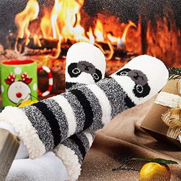 2 par fluffy tøffelsokker til kvinder Termiske Dyrefleece Sokker Vinter