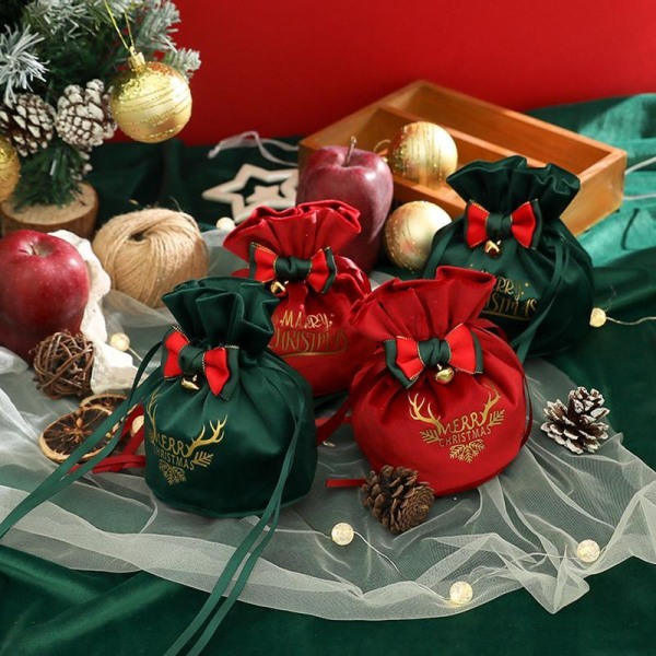 Sammetspåsar med dragsko Smyckespåse för julklappsinpackning Födelsedagsfest Bröllopsfavoriter Godispåse 4,7\" x 5,9\" Vinröd - 1
