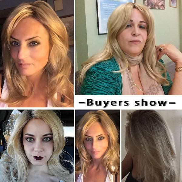 TG Dam Ombre Blond Tummanruskea Juuret Pitkä Kiharainen Aaltoileva Lämpökestävä