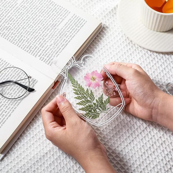 Tørrede Blomster Bogmærker Sæt - 40 Transparente DIY Blomster Bogmærker til Børn, Studerendes Håndværk Green