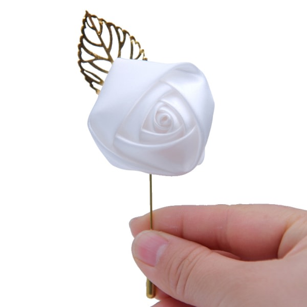 12 st/set Brudgummens Boutonniere Bröllop Silke Ros Blommor Tillbehör Bal Brosch Man Kostym Dekoration, Vit