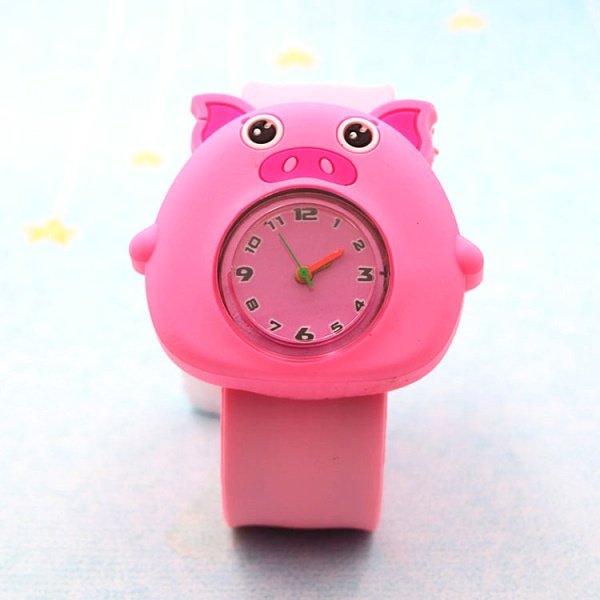Tegnede børneure Watch, der indikerer Quartz Elektronisk Armbåndsur (Stor Flyvende Gris (pulver)