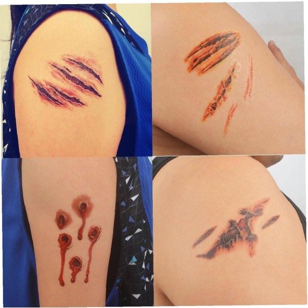 TG 8st Halloween Bloody Wound Tattoo Stickers Läskigt triks Vattentätt