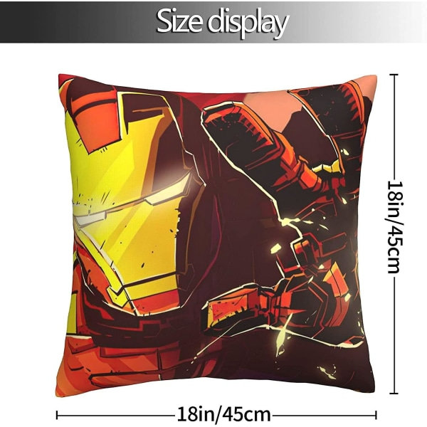 Bløde og komfortable Iron Man pudebetræk 45cm X 45cm Firkantede pudebetræk til sofa soveværelse med usynlig lynlås 18x18 tommer Dobbeltsidig print