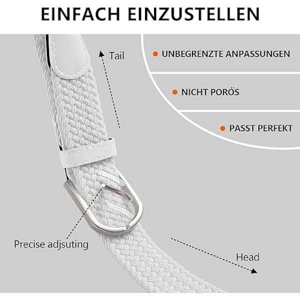 Herrbälte, elastiskt flätat bälte unisex män kvinnor flätat elastiskt stretch vävt bälte 33mm (1,25  \") vitt_yux