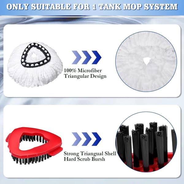 6-pack ersättningsmopphuvuden och 1 borste, kompatibel med Viled EasyWring 1-tankssystem - vit - Cyslmuk®