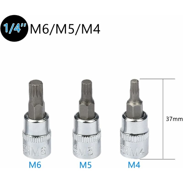 10 kpl M4 - M18 Torx Spline -hylsysarja - Kolmiokantahylsysarja säilytyslaukulla