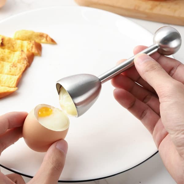 Eggeskallåpner - Eggeskallkutter - Egglokkkutter - Eggeskallflaskeåpner - Eggknekker - Rustfritt stål - Kjøkkenutstyr - Sølv - 1 stk