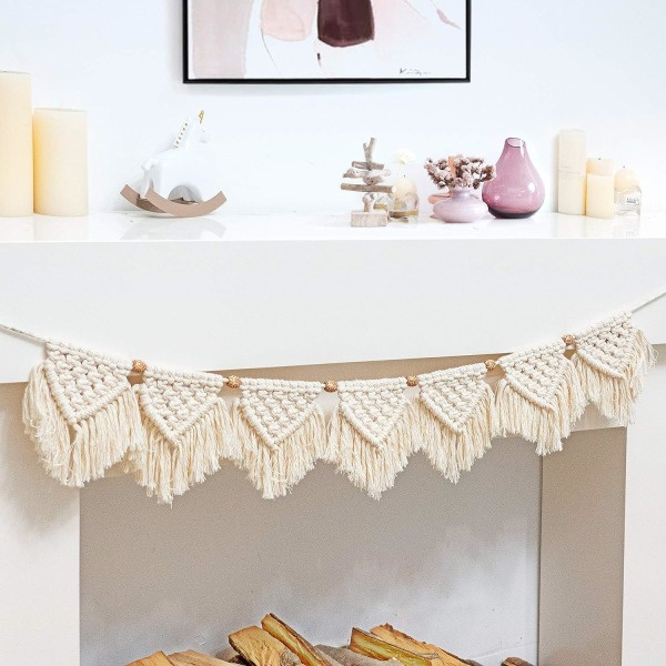 Macrame Vävd Vägghängande Fransgirlang Banner - Boho Chic