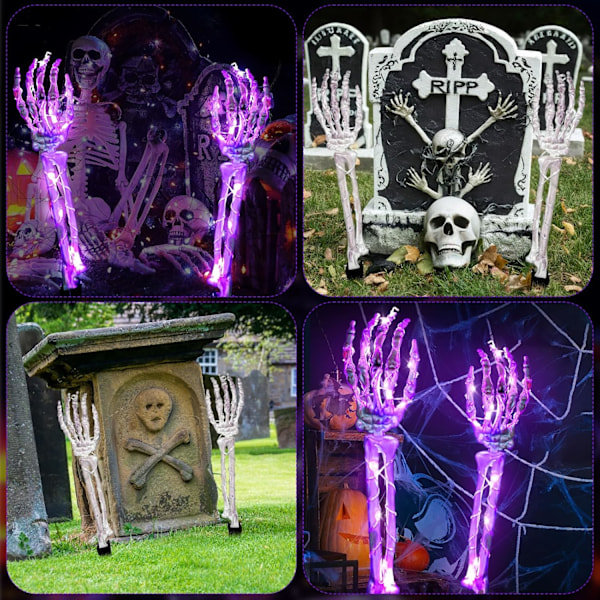 2 stk Skelet Hånd med 48 LED Lysstreng, Vandafvisende Halloween Lys Lila skelett hand Lila skelett hand