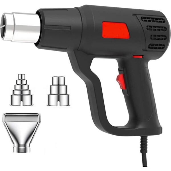 2000W Varmepistol Varmluftpistol 60℃-600℃ Trinløs Temperaturkontrol + 2 Luftstrømme Overbelastningsbeskyttelse Velegnet til Opvarmning, Afrimning og Lodning