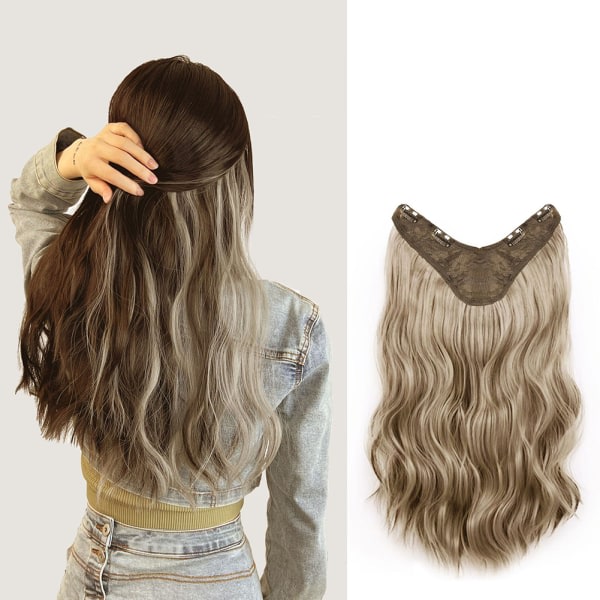 TG Klips-i-ett-stykke Langt Bølgete Hårextensions DIY Styling Parykk Hårtilbehør til Bryllup Bursdag Kald Brun Grå