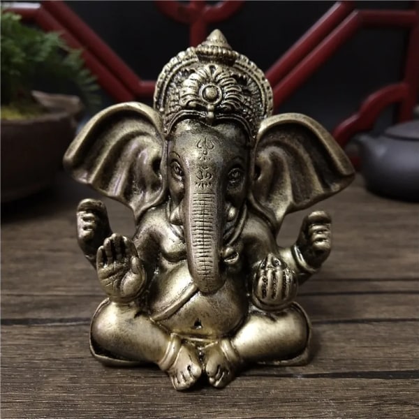 Bronsefarget Ganesha Buddha-statue Ornament Harpiks Håndverk Elefant Hindu Gud Skulptur Figurer Hjeminnredning Buddha-statuer