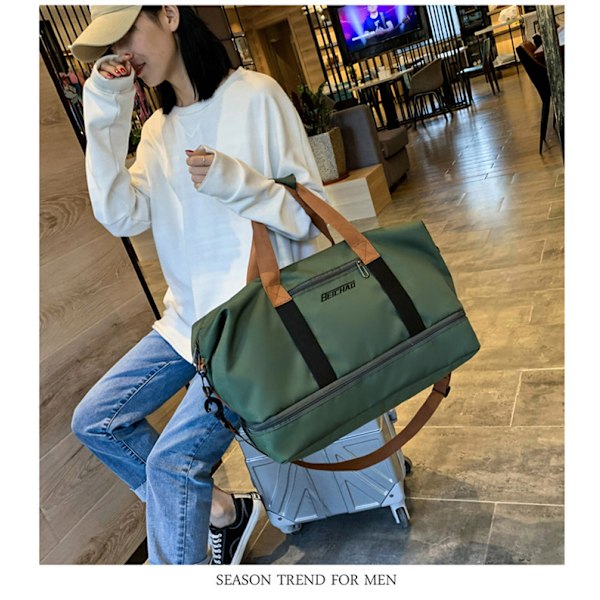 Stor Duffelväska Lätt Gymväska för Resor Khaki Khaki