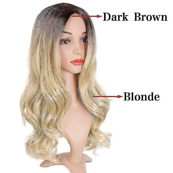 TG Lång lockig peruk Ombre blond vågig peruk 2-tons blond syntetisk cosplay festperuk Värmebeständig