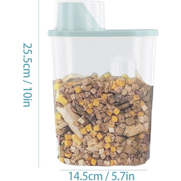 Lufttæt opbevaringsbeholdersæt til kæledyrsfoder med målebægerlåg, ABS tørfoderbeholder til hunde og katte, blå 2-pak 2,5L 25x15x8cm