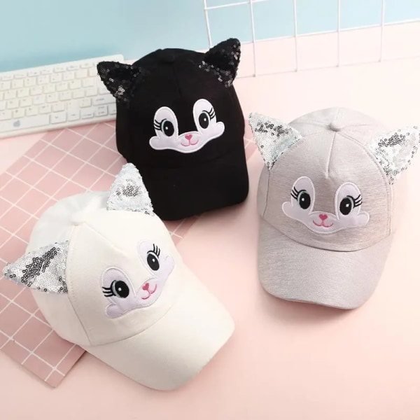Barnhatt med tecknad katt, paljetter och öron - Snapback-hatt för småbarn