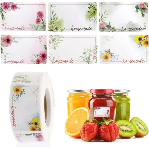 500 Pieces Jam Labels, Rectangular Floral Self-Adhesive Labels (approx)-XF35-_yux