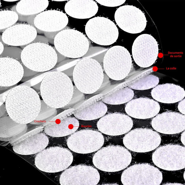 (Vita) klistremerker med borrelås, 500 par 20 mm runde