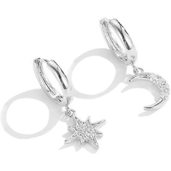 4 par personlige Asymmetriske Crystal Moon Star Drop Øreringe, Sarte Mini Brosche Smykker til Brud, Søster, Mordi Man Jia