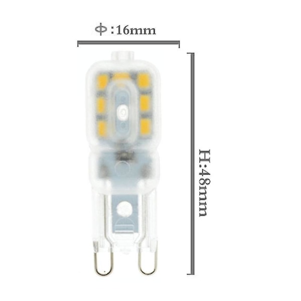 9 LED-lamppua, 3W G9 LED-lamput (vastaa 33W halogeenivalaisimia), kylmä valkoinen 6000K, vilkkumaton, 360 asteen kulma, AC 220V, 10 kappaleen pakkaus