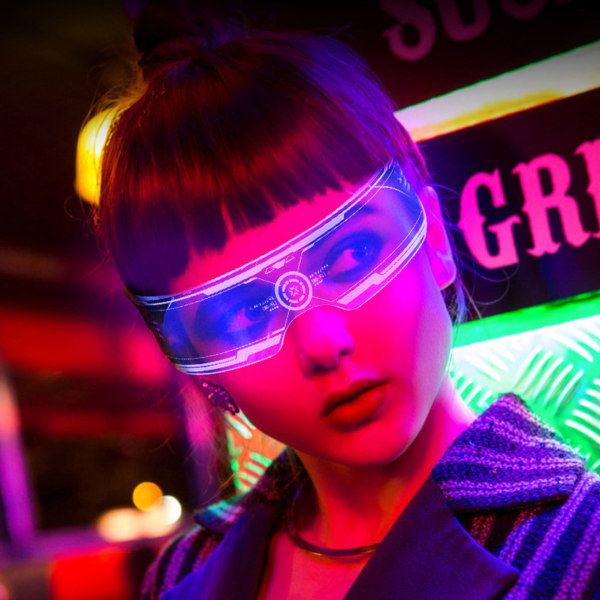 LED-glasögon | Cyberpunkglasögon för Cosplay | Ljusglasögon för vuxna 7 neonfärger, Glow In The Dark Festtillbehör, en