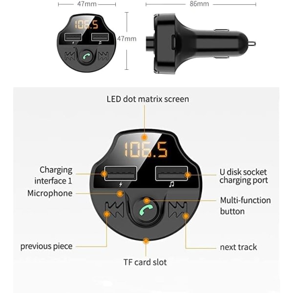 TG Bluetooth FM-transmitter (sort), trådløs bilradioadapter bil k