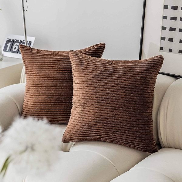Tyynynpäälliset 18x18, 2 kpl, Manchester-tyylinen, Superpehmeä, Koristeelliset neliömäiset heittotyynyt sohvalle, olohuoneeseen, 18x18 tuumaa, ruskea