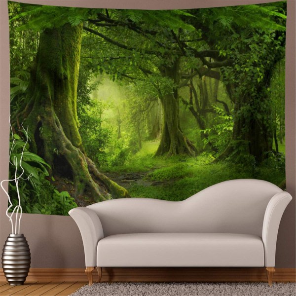 Galaxy Virgin Forest Tapestry Grönt träd i Misty Forest Tapestry Vägghängande, 95x75cm 95x75cm