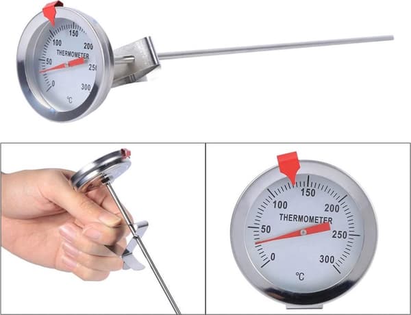Steketermometer i rustfritt stål med tydelig display og stort termometer, direktekoblet termometer, sondelengde 300 mm, 0℃~300℃ matlaging