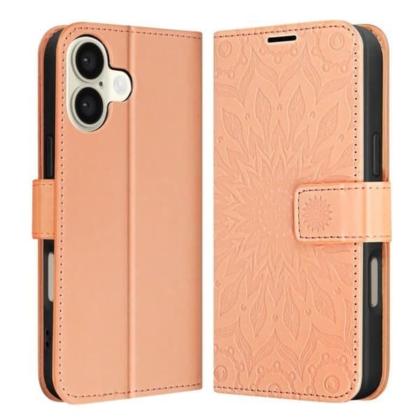Madala iPhone 16 plånboksfodral med handledsrem, puderrosa Pink_yux Pink