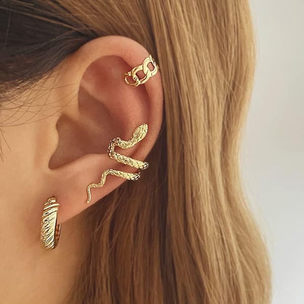 Clip-On Örhängen, Falsk Helix Orm, C-formad Guld & Silver, Set om 6