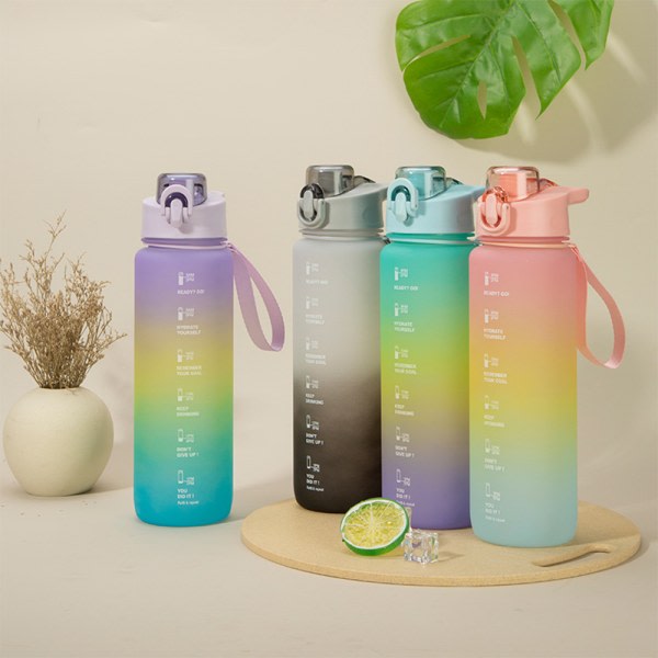1000 ml vattenflaska - Outdoor Frosted Rainbow Sports Water Cup grå