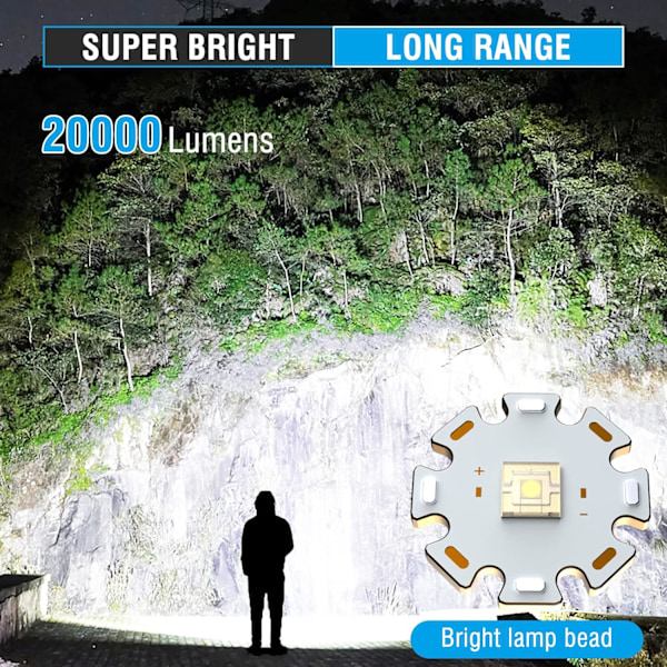 A76 Ultravahva LED-taskulamppu 20 000 lumenia USB-ladattava taskulamppu