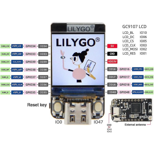 T-qt Esp32-s3 Gc9107 0,85 tommer LCD-skærm i fuldfarvemodul Bærbar udviklingskort Wifi Bt trådløs kommunikation DIY-udviklingskort--