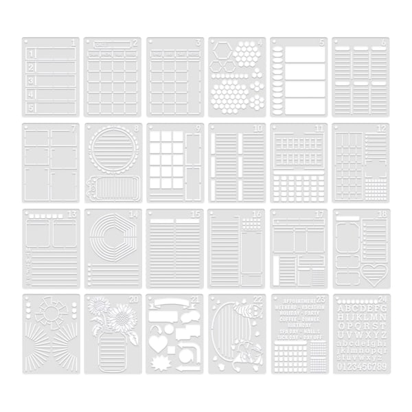 Pilkkukirja Plannerit DIY Mallit Äärimmäinen Tuottavuus Kirja Stencil Kalentereille Listat Kirjaimet Numerot 24 kpl szq