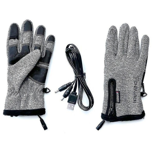 TG USB Opvarmede Handsker Elektriske Vinterhandsker Antislip Touchscreen Cykling Cykling Fiskehandsker Grå Termostat