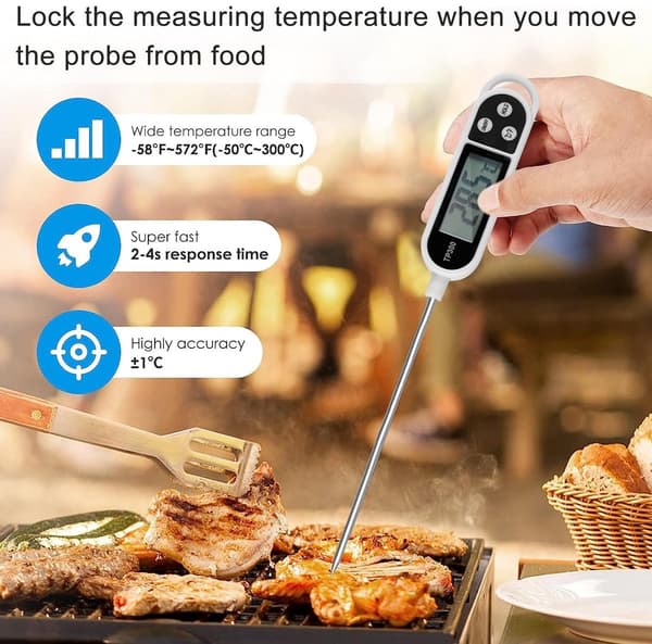 Kökstermometer med LCD-display - med lång sond - hög noggrannhet - digital termometer - matlagningstermometer med omedelbar avläsning