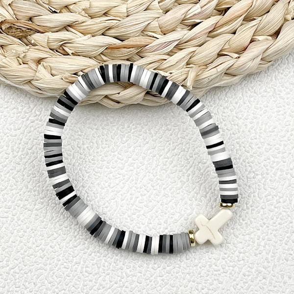 Populært fargerikt polymerleire korsarmbånd Bohemsk stil håndtau håndvevd justerbart armbånd 08(Elastic)