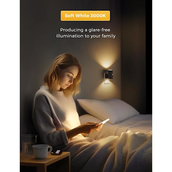 2-pack LED Night Light with Motion Sensor – Wall Outlet, 0–100 lm Adjustable Brightness, 3000K Warm White, Dusk-to-Dawn Sensor