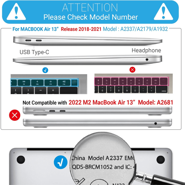 Kompatibel med Ny MacBook Air 13\" Fodral 2022 2021 2020 M1 A233