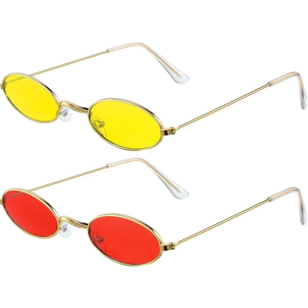 2 par vintage ovala solglasögon Små ovala solglasögon Mini vintage snygga runda glasögon för kvinnor tjejer män guld