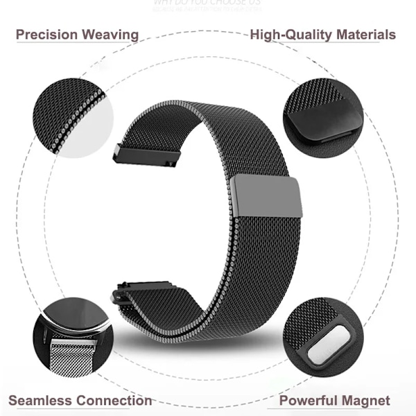Nytt 18mm 20mm 22mm Klockarmband för Garmin Venu 2S Armband Vivoactive 3 4S 4 Forerunner 245 645 Galaxy Watch 4 Classic 42 46mm Svart Nylon 20mm