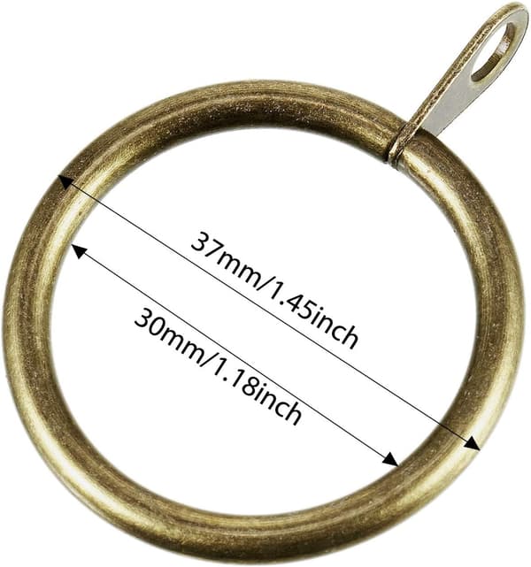 20-pack gardinringar med öglor, metallglidringar för gardiner och duschdraperier, antik mässing, 30 mm innerdiameter