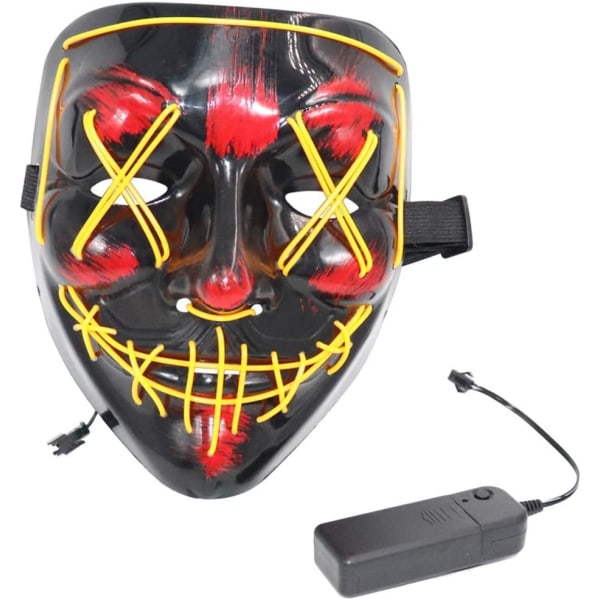 LED Mask Carnival Halloween Purge Election Masker og LED-lysmaske for Halloween Festival Cosplay Kostym Festdekorasjoner, batteridrevet (gul)