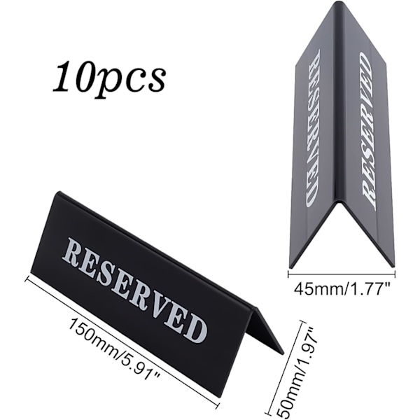 10 stk 45x150x50mm Svart Akryl Reservert Bord Skilt Gjest Reservasjon Bordplass Skilt Restaurant Bedrift Kontor Møte Fest