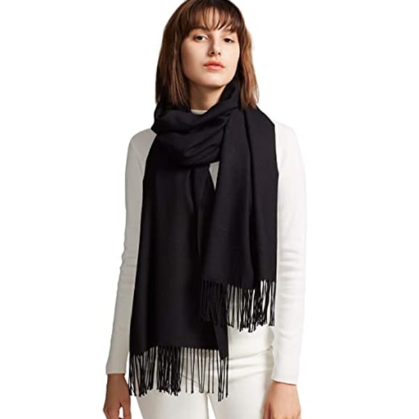 Stor blød Cashmere Silkeslen Pashmina Wrap Scarf til kvinder - Sort