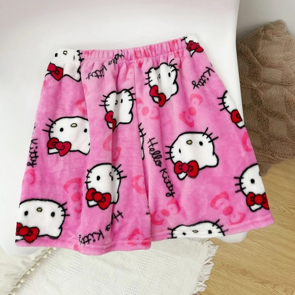 Sanrio Hello Kitty Anime Y2k Kawaii Flannel Pyjamas Dame Warm Woolen Cartoon Casual Hjemmebukser Efterår Vinter Modebukser Pink M