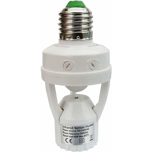 PIR Rörelsesensor Ljuskälla Sockel med E27-fäste för Inomhusbruk med Tid- och Ljuskontroll, DEBUNS