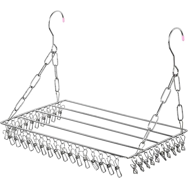 Socktork, hängande torkstilling for tøj med 36 finderäta pinnar i rostfritt stål for strumpor, underkläder, kläder, hånddukar (sølv)